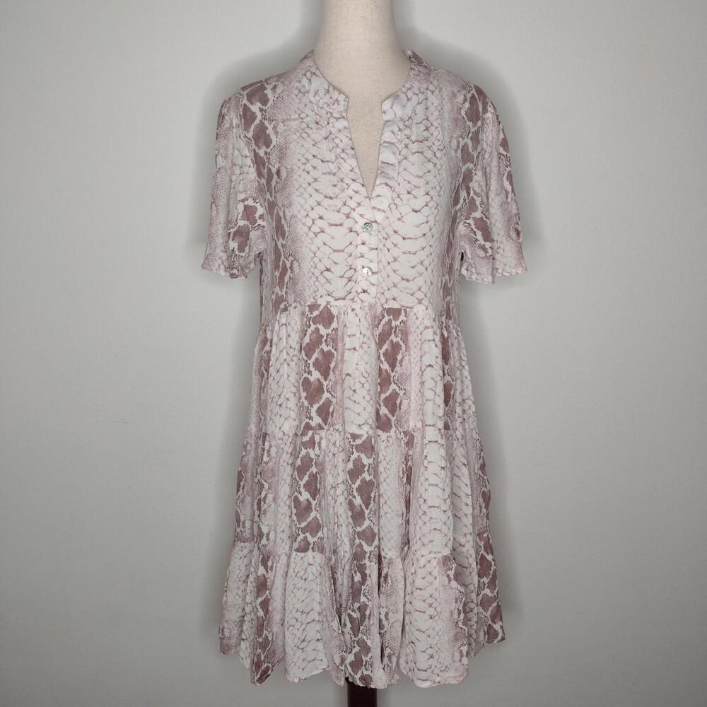 NWT Liza Byrd Women's White/Purple Snake Print Dress Size Small